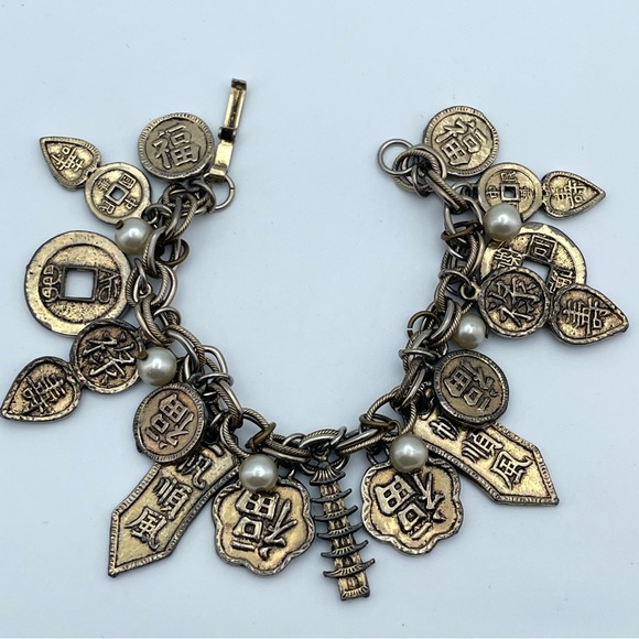 Chinese Coin Bracelet for Sale up to 90% Off: Poshmark Unique Vintage Chinese Charm Bracelet w/ Coins & Faux Pearls, Antique Gold Tone